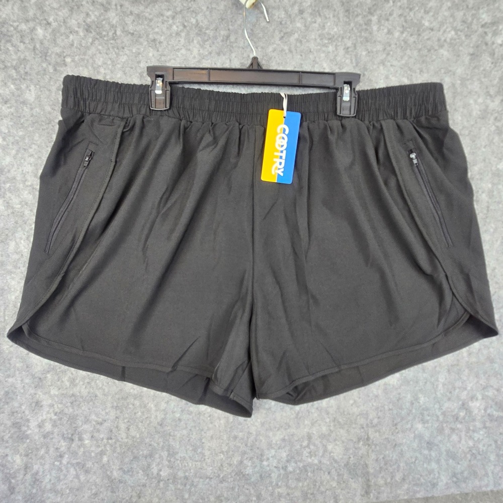 COOTRY 2-in-1 Athletic Shorts Mens 4XL Black Regular Fit Zipper Pockets Liner